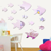 Lovely swimming fish acrylic wall mirror stickers for kids Nursery girl /boy bedroom wall deco, mirror wall sticker