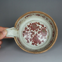 元釉里紅手繪花卉紋匜勻碗水瓢茶葉勺仿古玩古董老貨陶瓷器收藏品