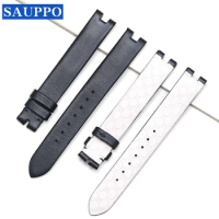 SAUPPO Watch Accessories 12mm 14mm Genuine Leather Black First Layer Leather Plain Grain Watch Strap Suitable for Gucci