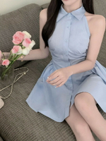 純欲風辣妹polo領襯衫無袖連衣裙女夏新款氣質收腰顯瘦a字裙