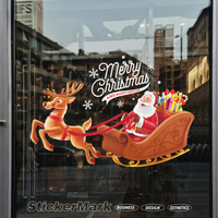 圣誕節鹿拉車雪橇車貼紙商場櫥窗裝飾圣誕老人麋鹿場景布置靜電貼蘿莉新品 全館免運