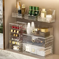 Mirror Cabinet Storage Box Bathroom Table Cosmetics Lipstick Shelf Bathroom Cabinet Wall-Mounted Oblique Mouth Finishing Box