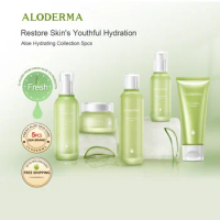 Aloderma Aloe Vera Essential Hydrating Skin Care Set 5 Pieces Moisturizr Serum Natural Fresh Aloe Skincare Facial Products Kits