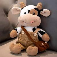 Haiwan Simulasi 26CM, Boneka Kartun Susu Berbulu Lembut, Bantal Lembu Berbulu, Mainan Hiasan Rumah