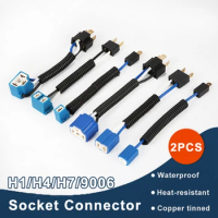 2PCS Car H4 Headlight Bulb Holder Extension Wire Car Halogen Light Adapter Socket Lamp Connector Ceramic Plug H1 H7 Elbow Socket