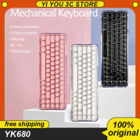 YK680 60% Mini Mechanical Keyboard RGB 3mode 2.4G Wireless BT5.0 Type-C Wired Hot Swap Customization Crystal Gaming Accessories