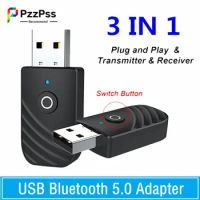 PzzPss USB Bluetooth 5.0 Adapter 3 In 1 Audio Receiver Transmitter 3.5Mm AUX Stereo Adapter For TV PC Computer Car Accessories