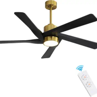 WINGBO 64" ABS DC Ceiling Fan with Lights, 5 Blade ABS Plastic Ceiling Fan with Remote, 6-Speed Reversible DC Motor, LED