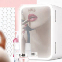 Mini Fridge Portable Beauty Skin Care Makeup Fridge with LED Mirror Thermoelectric Cooler and Warmer Refrigerators