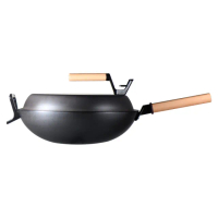【Taste Plus】日系悅味元釜 可立式窒化鐵 無塗層 中華鑄鐵鍋 32cm IH爐可用鍋(贈鍋蓋+鏟勺放置設計)