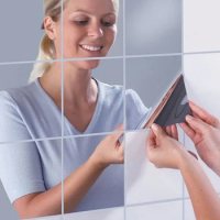 6/9/16pcs Square Spliced Stickers Self Adhesive Acrylic Mirror Sheets Wall Home Bathroom Living Room Decor 0.1mm 15*15CM