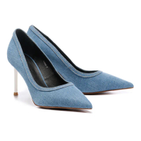 【HELENE_SPARK】極簡系縷丹寧美型尖頭高跟鞋(藍)