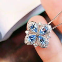 20166 Solid 18K White Gold 0.580ct Blue Aquamarine Gemstones Pendants Necklaces for Women Fine Jewelry for Women Gifts