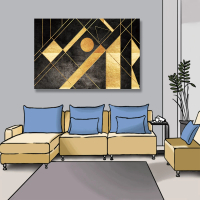 【24mama 掛畫】單聯式 油畫布 插圖 線條 幾何 黑色 藝術 無框畫-60x40cm(抽象金色)