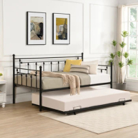 Modern Twin Size Metal Daybed with Pull Out Trundle - Stylish 2 in 1 Sofa Bed Frame for Kids, Teens, and Adults - Single Daybed