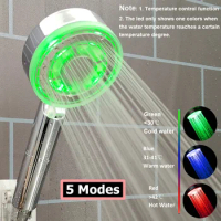 LED Temperature Control Colorful Shower Head 3/7 Colors Change High Pressure Spray Nozzle Large Flow Bathroom Shower with Filter