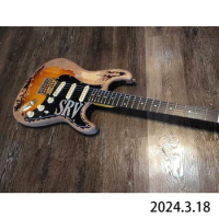 Electric gutiar Relic sunburst color gold parts aged bottom truss rod hole black pickguard