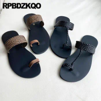 Toe Loop Native Runway Men Sandals Leather Summer Slippers Italian Soft Fashion Casual Slip On Shoes Woven Black Beach Slides