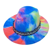 Fedora hat tie-dye rainbow color unisex hat felt hat fedora hat multicolor fedora hat pearl ribbon accessories кепка женск