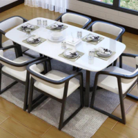 Marble dining table, square solid wood combination home dining table, rock board dining table
