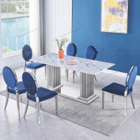 Stainless steel dining table and chair combination modern rectangular small household dining table marble dining table