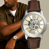 FOSSIL Heritage 復古鏤空機械腕錶 手錶 520送禮首選-奶油白/43mm ME3264