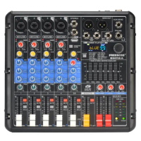 FREEBOSS 6 Channel Audio Mixer 99 DSP Effect 5.0 Bluetooth 7 Band EQ Mute Solo Mixing Console USB PC Record Play for Party SMR6A