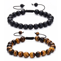 Hot Selling Natural Tiger Eye Stone Frosted Stone Set Bracelet Handmade Woven Natural Stone Couple B