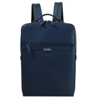【Michael Kors】簡約金屬LOGO水波紋皮革商務包旅用包後背包(深藍)