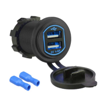Dual USB Quick Car Charger Aluminum Socket Power Outlet 2.4A &amp; 2.4A LED with Wire In-line 10A Fuse
