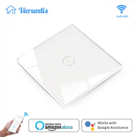 WIFI Smart Touch Switches Wireless Remote Control Light Wall On/Off Switches Waterproof Glass Panel Works with Alexa&amp;google Home
