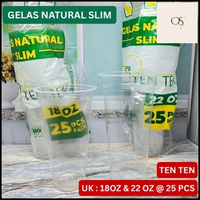 TEN TEN Gelas Plastik Datar Bening 18 Oz & 22 Oz Slim @25 pcs / Gelas Natural Slim TEN TEN 18OZ SLIM
