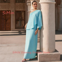 Simin Saudi One-shoulder Sequins Beaded Crepe Sleeveless Grace Prom Ankle-Length Arab Evening Party dresses for women 2024