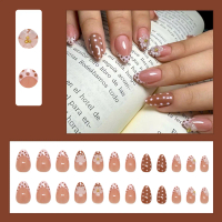 French Polka Dot 3D False Nails 24pcs Set Sweet Flower Press On Nails