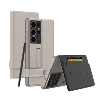 【CASE SHOP】Samsung S25/S25+/S25 Ultra 支架站立側掀皮套-鈦灰(隱藏式支架翻蓋站立模式 閱讀便利)