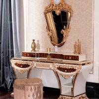 European-style solid wood carved dressing table luxury makeup table cabinet storage cabinet makeup table mirror customization