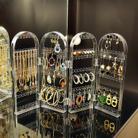 納裝塑料透明耳釘耳環展示架創意折疊屏風首飾架項鏈飾品掛架