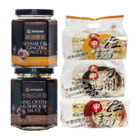 【毓秀私房醬 大甲佳旭】麻油薑泥*1、杏鮑菇拌醬*1、大甲佳旭拉麵*3(大甲拉麵3款各1包)