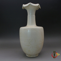 古玩收藏 宋定窯白釉刻花 花瓶 古董仿古陶瓷器收藏 擺件