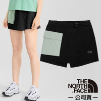 The North Face 女新款 4D彈性可調透氣排汗登山短褲(亞洲版型).褲裙_黑/淺綠 N