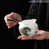 羊脂玉茶具 白瓷茶具 免運/開票 公司貨 陶瓷分茶器公平杯倒茶器茶海羊脂玉白瓷公道杯實木側把大號公道杯 快速出貨