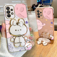 A 52 13 14 34 54 Planet Mirror Rabbit Phone Holder Case For Samsung Galaxy A32 A52 A34 A54 A14 A23 A12 A33 A53 A04S 4G 5G Cover