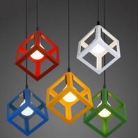 北歐工業小吊燈鐵藝幾何彩色三角燈現代個性餐廳燈飾簡約吧臺燈具