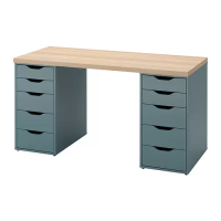 LAGKAPTEN/ALEX 書桌/工作桌, 染白橡木紋/深土耳其藍, 140x60 公分