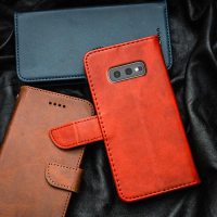 เคสโทรศัพท์หนังหรูระดับพรีเมียมสำหรับ Samsung Galaxy S10e (SM-G970FDS) แบบฝาพับพร้อมช่องใส่บัตรและขา