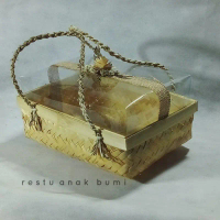 kerajinan rantang bambu,box bambu,Box kue Packaging Premium qualiti mika kaca transparan merah emas