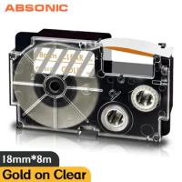 1pk Gold on Clear 18mm Ribbon Printer Compatible Casio Label Tape XR 18XG Label Maker for Casio KL8200 KL8800 KL-G2TC KL-170PLUS
