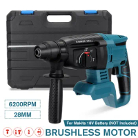 10000bpm Rechargeable Brushless Cordless Rotary Hammer Drill Impact Function Electric Hammer Impact Drill for 18V Makita Battery
