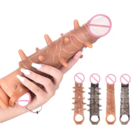 Reusable Penis Sleeve Big Dildo Extender Condom Cock Extension Adult Dick Enlargemen Sex Toys for Men Enlargement Penian Rings