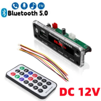 DC 5V 12V Bluetooth 5.0 MP3 Decoding Board Module Wireless Car USB MP3 Player TF Card Slot USB FM with Mic Handsfree control